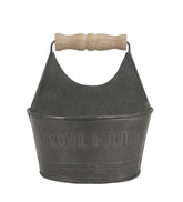 CTW Home Collection Small Gray Colonial Tin Works Toiletries Bathroom Caddy 450156 Metal with Wooden Handle and Toilette on Front Rustic Farmhouse image 0